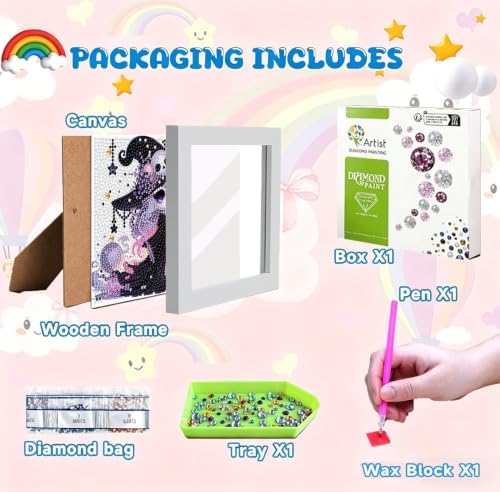 Tiwabb Witch Diamond Art Kit for Kids with Frame,DIY Crafts for Girls Boy