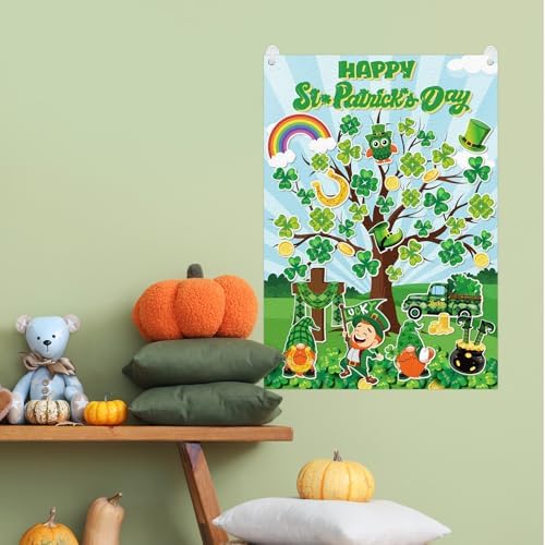 Cinrobiye St. Patrick’s Day Shamrock Felt Tree Bulletin Board Kit, Seasonal Decorative Felt Display Set for Classroom, Church and Home Holiday Decoration, Reusable Wall & Bulletin Board Decor