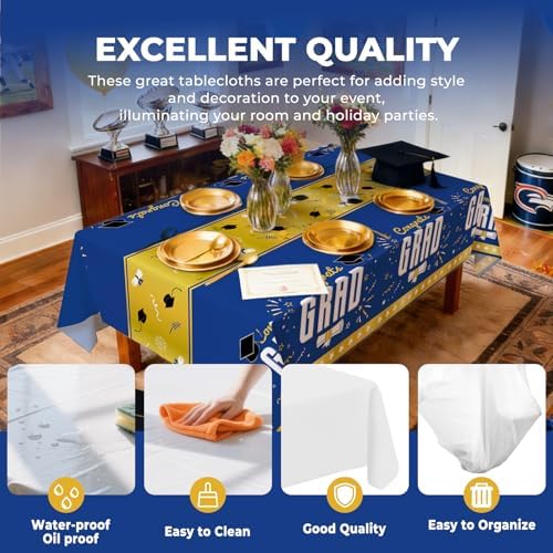 6 Pack Disposable Plastic Tablecloth 54" x 108" Blue Class of 2026 Grad Party Table Cloths Disposable for 6 to 8 Foot Tables Graduation Party Indoor or Outdoor (Graduation Blue)