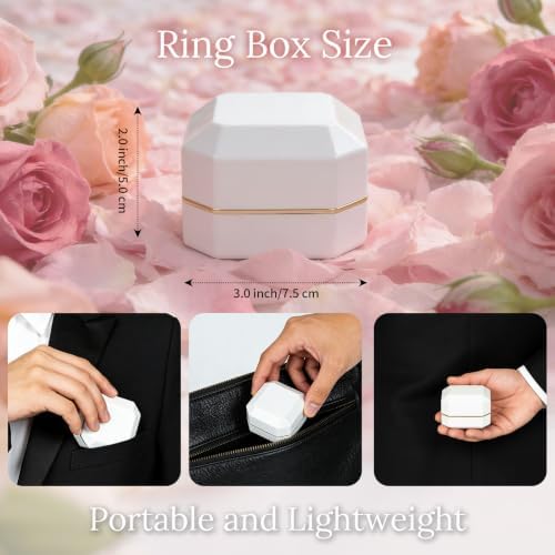 Luxury Velvet Engagement Ring Box with LED Light - Wedding Ring Box for Proposal, Jewelry Gift Box, Ring Case, Travel Engagement Gift for Wedding Day Anniversary