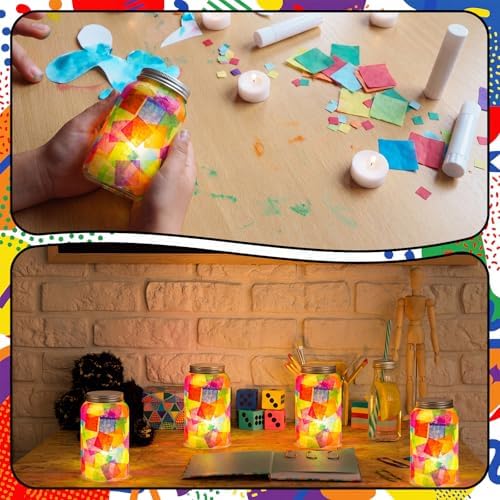 Qinyoung 12 Pcs Coloring Rainbow Mason Jars Crafts DIY Suncatchers