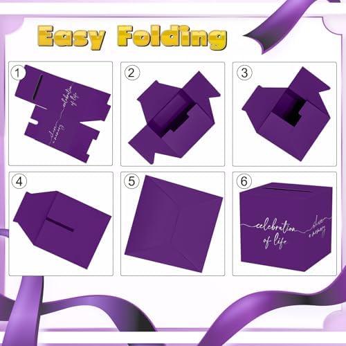 QISOLIY Purple Celebration of Life Card Box with Silver Lettering, Share a Memory Funeral Card Box for Memorial Service, Remembrance Table Decor, Memory Box for Sympathy Condolence Messages