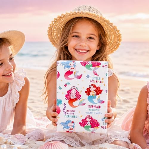 MAYPLUSS Girl Gift Wrapping Paper, 17in x 16.5ft Mermaid Gift Wrap