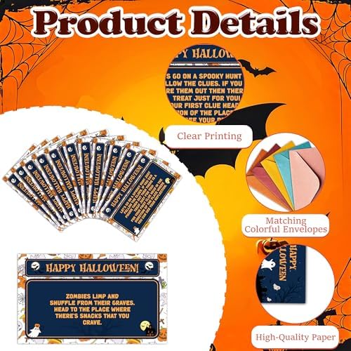 Halloween Scavenger Hunt Games Set, Trick Or Treat Treasure Hunt Clue Games for Friends Family, Halloween Activities for Large Groups, Horror Party Supplies Decorations, 02