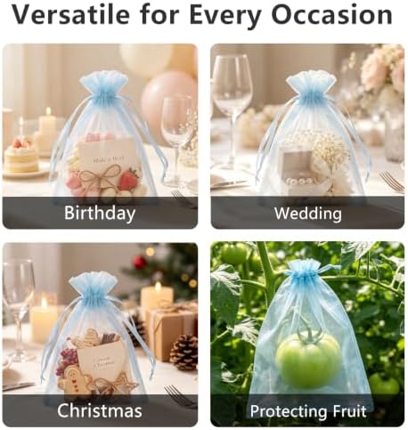 Wudygirl 50 Pcs Organza Bags, 5x7 IN Drawstring Gift Bags-Sky Blue