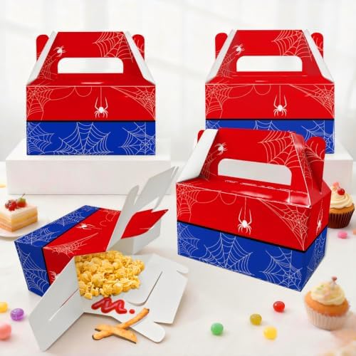 12 Pack Red Blue Spider Web Party Favor Boxes Comic Superhero Treat Bags