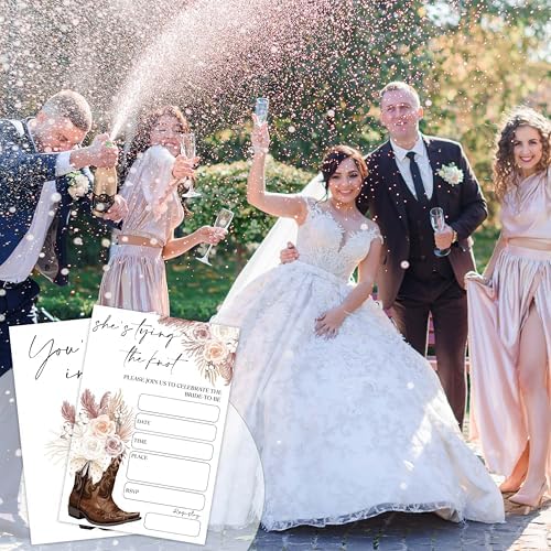 Bridal Shower Invitations, 25 Cowgirl Invites with Envelopes for Bridal Shower Reception Engagement Party, Country Floral Wedding Cards - D06