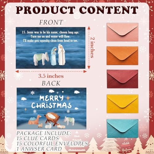 Christmas Scavenger Hunt Game, Christian Games for Family Treasure Riddle Hunt Cards Game Activities, Winter Xmas Holiday Indoor Outdoor Party Games Supplies, Religious Bible Gifts for Adults, 05