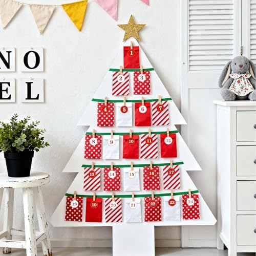 24 Pieces Advent Calendar Bags DIY Advent Calendars to Fill Christmas Kraft Treat Bags with 1-24 Countdown Numbers Stickers for Christmas Advent Calendar Countdown Decoration