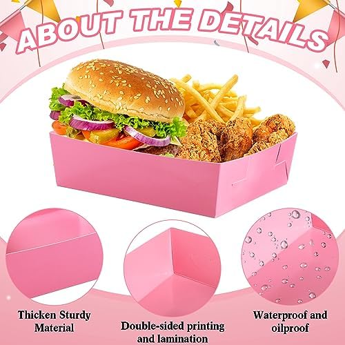 Uiifan 100 Pcs 5 lb Extra Large Paper Food Serving Trays, Light Pink