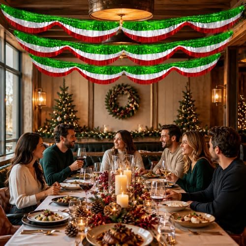 6 Pcs 40 Ft Christmas Foil Fringe Bunting,Red Green Tinsel Streamers Banner