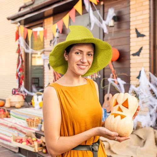 Leuceiy Witch Hat for Women, Wide Brim Foldable Wool Kintted Wizard Hats