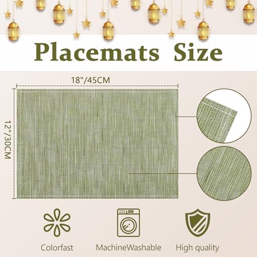 Bloss Green Placemats Set of 4-12x18 Inch Washable Easy to Clean Table Mat