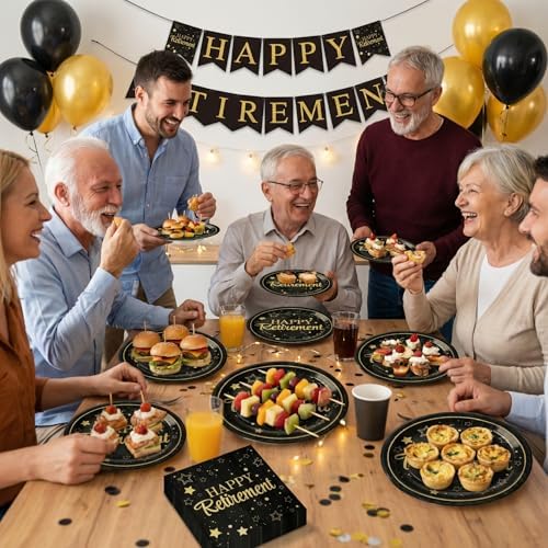 Dereinwo 50 Pcs Retirement Paper Plates and Napkins Set