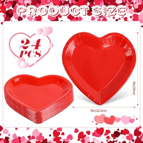 FOIMAS 24pcs Red Heart Shaped Paper Plates, Valentine's Day Plates Valentine Disposable Tableware Plate for Wedding Birthday Party Supplies