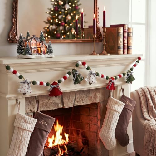 CroBlissful Red Green Christmas Felt Garland 3D Xmas Trees Banner