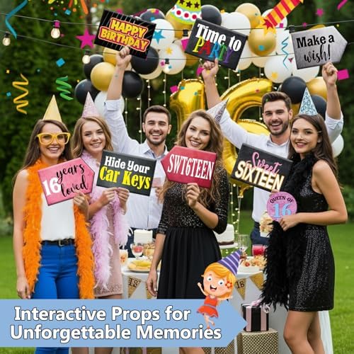 Beeveer 24 Design Birthday Photo Booth Props 16th Birthday Double Sided PVC