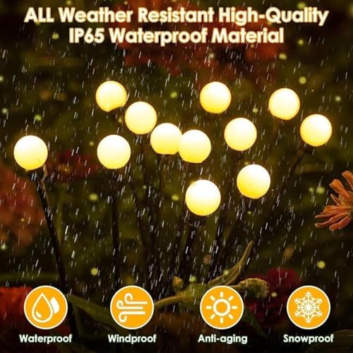 Solar Garden Lights Outdoor 8 Pack 64 LED Solar Firefly Lights Warm White