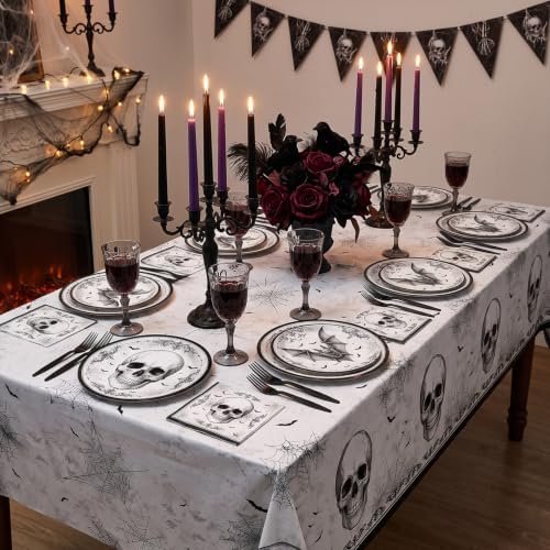 98Pcs Halloween Party Decorations-Black Skull Tableware Kit for 24