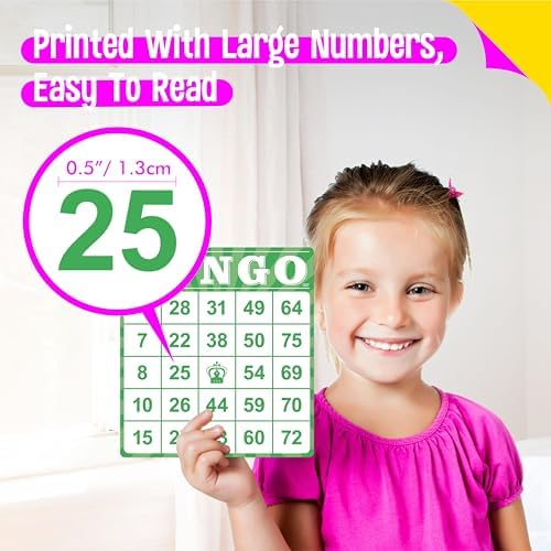 100-Pack Number Bingo Game Cards, Disposable Reusable Multi-Color Paper Sheets for Kids, Numbers 1-75 Bingo Board Game for Parties, School, Classroom, Family Gathering Activity, Travel, Road Trip
