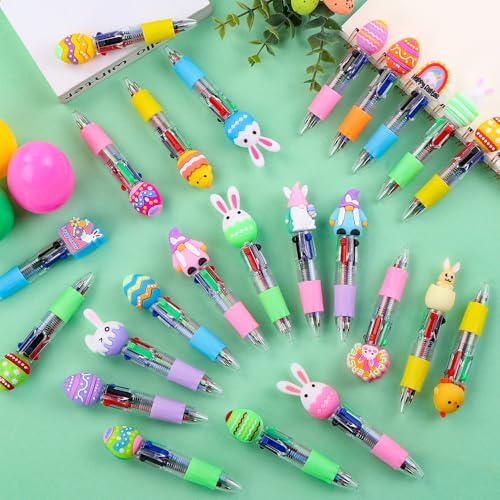 24PCS Easter Fun Pens Bunny Easter Egg Multicolor Pens for Basket Stuffers