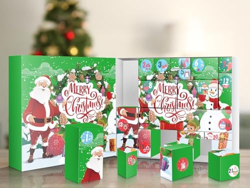 2026 Empty Christmas Advent Calendar Box Set DIY - 24 Days of Surprise Gift Boxes to Fill for Kids, Family & Friends - Green