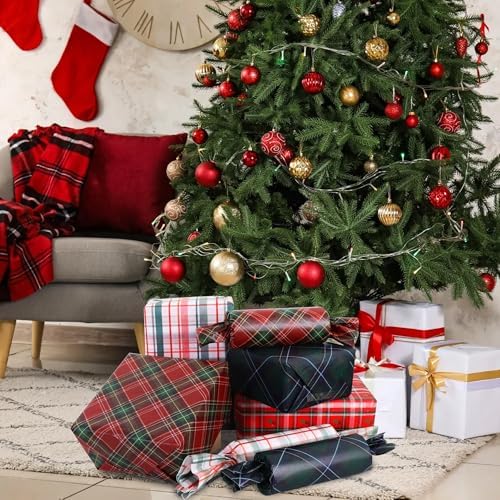 BEISHIDA Christmas Gingham Tissue Paper Bulk，Red Green White Buffalo Plaid Wrapping Tissue Paper for Gift Bags, 14 x 20 Inch Gift Wrap for Christmas Party DIY Crafts Decor Holiday Flowers-50pcs