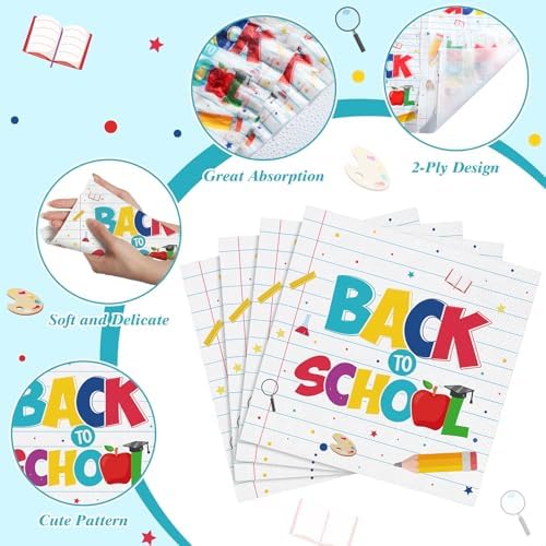 Natnarr 50 Pcs Back To School Napkins, 6.5 Inch First Day of School Napkins