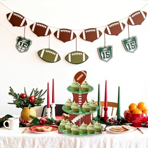 Football Cupcake Stand Decorations, 3 Tier Sports Football Cupcake Stand DIY Cake Stand Holder Tower Cardboard Dessert Serving Cookie Tray Holder for Sports Football Theme Birthday Party Decorations
