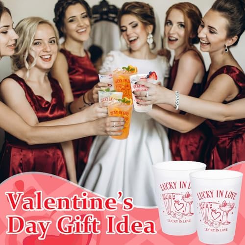 Tioncy 50 Pcs 16oz Lucky in Love Frosted Cups Bachelorette Party Plastic Cup Lucky in Love Plastic Cup, Las Vegas Bachelorette Reusable Bulk for Valentine Party Drink Supplies