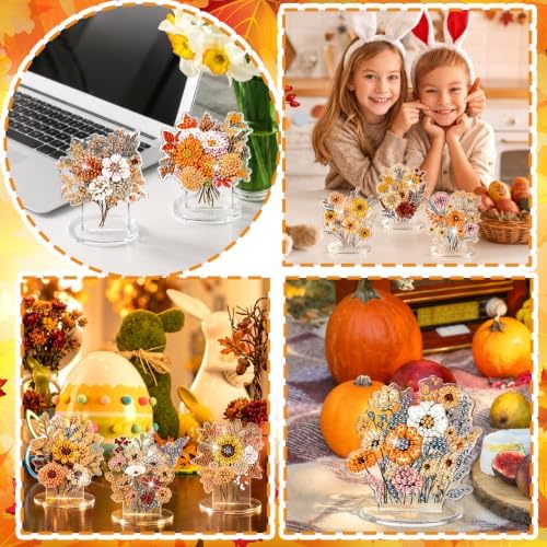 Kosiz 16 Pcs Fall Wildflower Diamond Art Tabletop Decor Fall Diamond Art