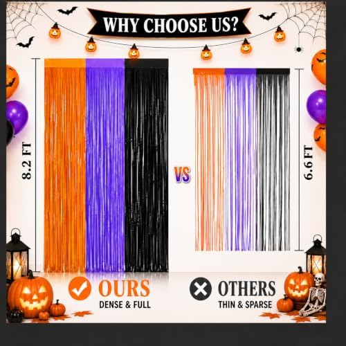 JINSUI Halloween Decorations Orange Purple Black Tinsel Backdrop 2 Pack