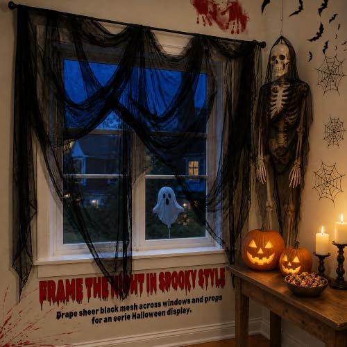 Black Creepy Cloth, 315 x 85 in Black Gauze Fabric for Halloween