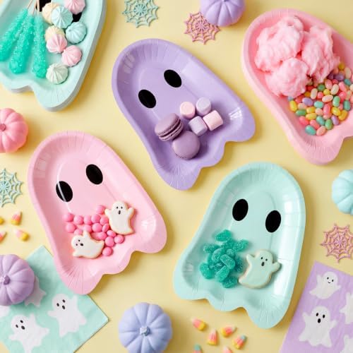 FoldTier 100 Pcs 9'' Halloween Paper Plates Ghost Disposable Pastel Plates