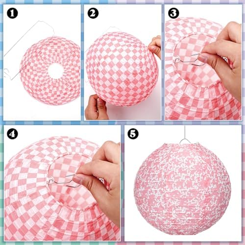Baquler 12 Gingham Hanging Lanterns Decorations, Boho
