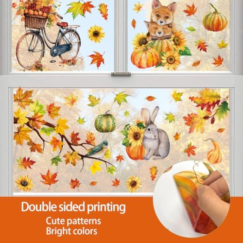 68Pcs Fall Window Clings, Fall Window Stickers for Autumn Thanksgiving Party Decor