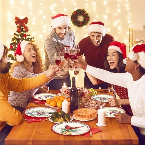 Whaline Christmas Paper Plates Snowman Nutcracker Cardinal Disposable Plates 6 Designs Retro Dinnerware Plates 9 Inch for Xmas Winter Party Supplies Table Decor, 24 Pcs