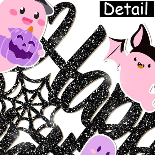 Halloween Ghost Happy Birthday Cake Topper Black Glitter Halloween Birthday Cake Decorations Pastel Ghost Cake Picks Ghosts Boo Day Baby Shower Decor for Birthday Party Supplies