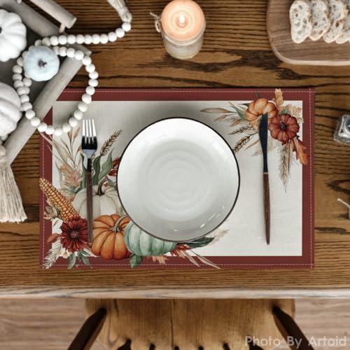 Artoid Mode Pumpkin Corn Leaves Fall Placemats Set of 4-12 x 18 Inch