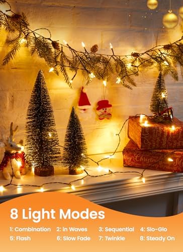 Brightown 300 LED Christmas Mini Lights, 110FT Christmas String Lights with 8 Lighting Modes, Connectable Fairy Lights Plug in for Outdoor Xmas Trees Garland Wreath Holiday Decorations, Warm White