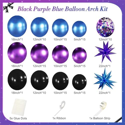 Black Purple Blue Balloon Arch Kit for Birthday Decorations