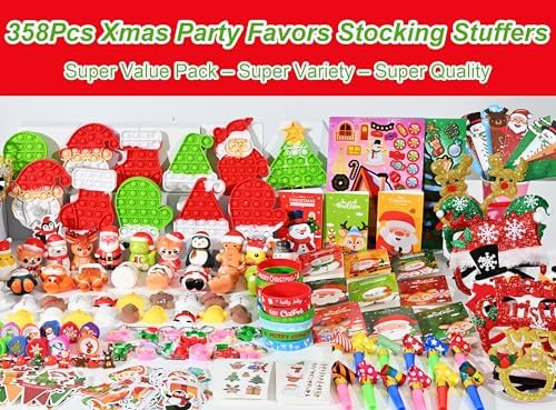 358PCS Christmas Party Favors Supplies Decoration, Goodie Bag Pinata Stocking Stuffers Bulk, Treasure Box Toy for Classroom Rewards, Advent Calendar Stuff Filler, Carnival Prizes, Xmas Birthday Gifts