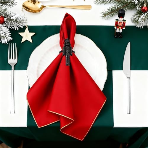 Halloween Christmas Napkin Rings Set of 12 Black Nutcracker Napkin Holder for Gothic New Year Festival Gathering Home Dining,Western Solider Kitchen Table Decor for Baby Shower Wedding Party