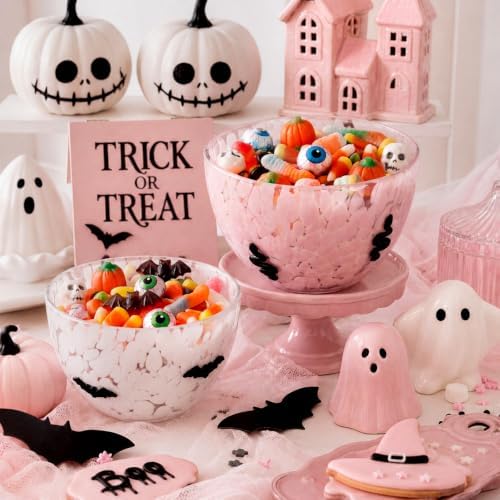 FoldTier 2 Pcs Halloween Icon Snack Bowl, 14oz Glass Candy Dessert Bowls with Snake and Bat Design, Double Old Fashioned Serving Bowls for Gifts Party Favors Table Decoration Supplies