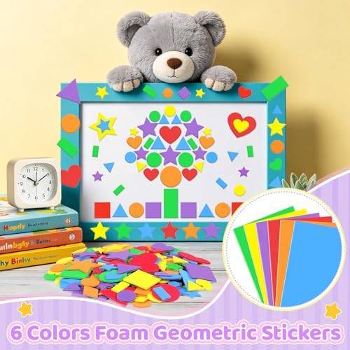 600Pcs Foam Stickers Foam Shape Stickers for Craft Heart Star,Bright Color