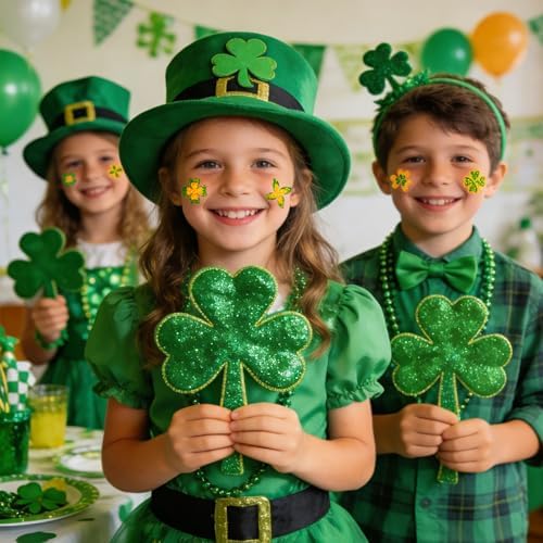 St Patricks Day Accessories - 100 PCS Shamrock Temporary Tattoos for Kids | St Patricks Day Shirt Women - Saint Patricks Day Green Gold Lucky Clover Stickers Crafts Makeup Party Favors Supplies