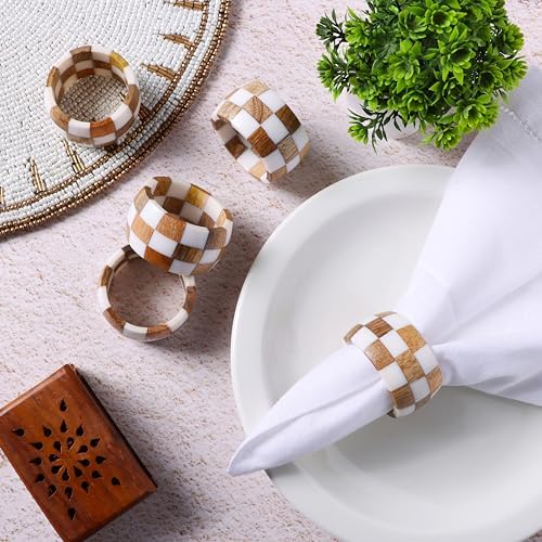 CLEENTABLE Resin & Wood Napkin Rings, Set of 8, White