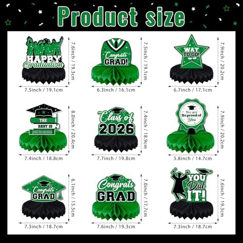 Graduation Decorations Class of 2026, Centerpieces for Tables, Congrats Grad Honeycomb Table Toppers, Graduation Party Supplies, Green