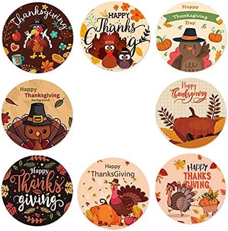 500 Pcs Thanksgiving Stickers, 1 Inch 8 Designs Happy Turkey Theme Stickers for Party Favors, Gift Decoration