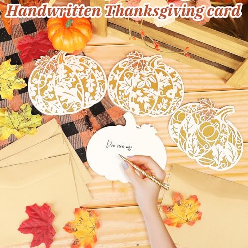 Thanksgiving Cards with Envelopes Thanksgiving Pumpkin Greeting Card Thank You Greetings Cardboard for Kids Adults Fall Autumn Family Party Home Friendly Wish Hope Hollow Paper Craft Cutout